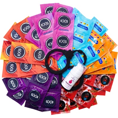 Sexy Elephant® Набор ароматизированных презервативов - Tasty pack (72 ks) + смазывающий гель SE Raspberry 15 мл + силиконови белезници Handcuffs