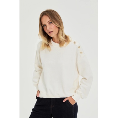 Moodo Суитшърт с декоративни копчета екрю Moodo Moodo | Byal | ЖЕНИ | XS