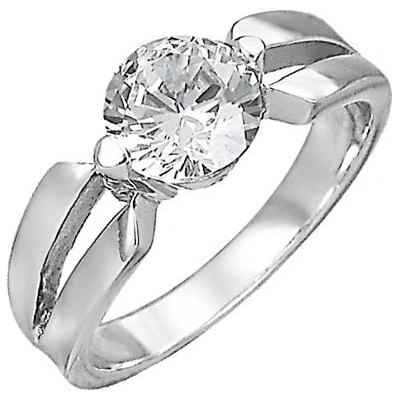 Šperky eshop zásnubní prsten velký čirý zirkon výřezy na ramenech D18.11