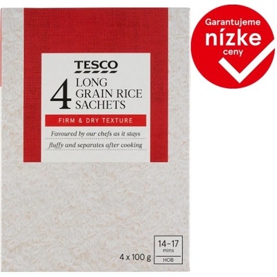 Tesco Ryža dlhozrnná lúpaná vo varných vreckách 4 x 100 g