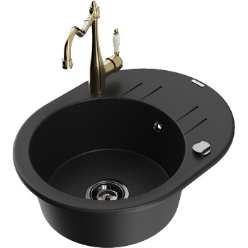 Mexen Kevin мивка гранитна 1-камерна с отцедник и кухненски смесител Carla, черен - 6517-77-670700-50-B (6517-77-670700-50-B)