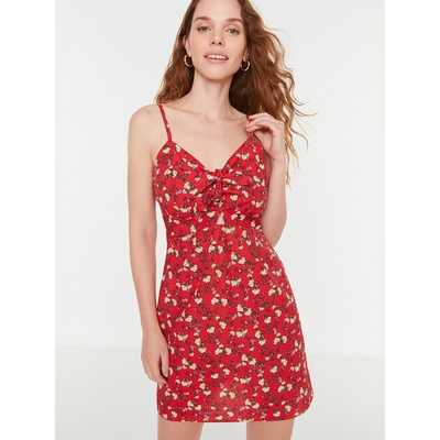 Trendyol Червена дамска рокля с цветя и къси презрамки Trendyol Trendyol | Cherven | ЖЕНИ | L