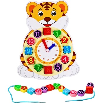 Дървен часовник играчка с форми сортер Животни