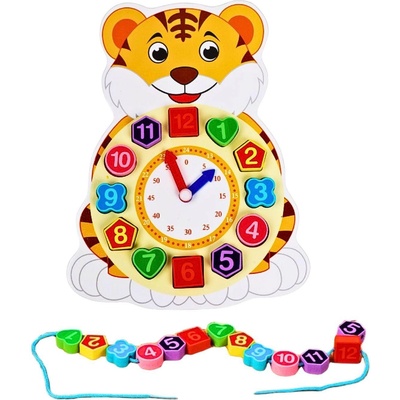 Дървен часовник играчка с форми сортер Животни