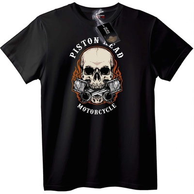 NOONEBRAND Тениска Мотоциклетен череп с бутало - XS, Black