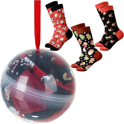 Vianočné ponožky v ozdobnej baňke RUHHY, 3 páry, unisex, veľkosť 38–43