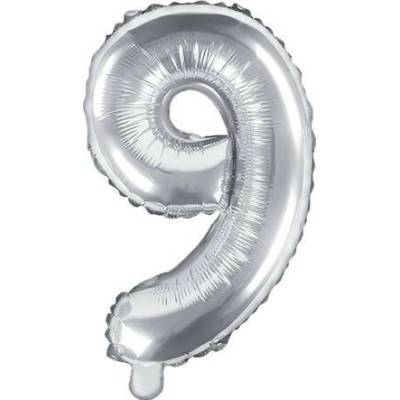 PARTYDECO Balón fóliový číslica STRIEBORNÁ 35 cm 9 NEMOŽNO PLNIŤ HELIOM