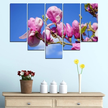 Vivid Home Картини пана Vivid Home от 5 части, Цветя, Канава, 110x65 см, 6-та Форма №0520