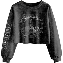 CurePink dámská croptop mikina Harry Potter Bradavické souhvězdí šedá