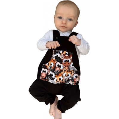 Dětské laclové kalhoty s kapsou vykulená zvířátka