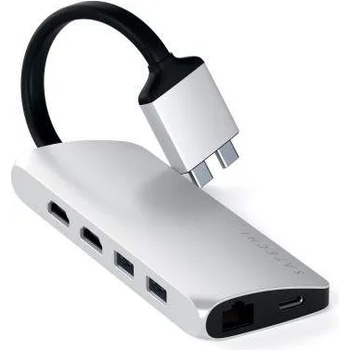 Satechi USB-C Dual Multimedia Adapter - мултифункционален хъб за свързване на допълнителна периферия за Apple MacBook (сребрист)