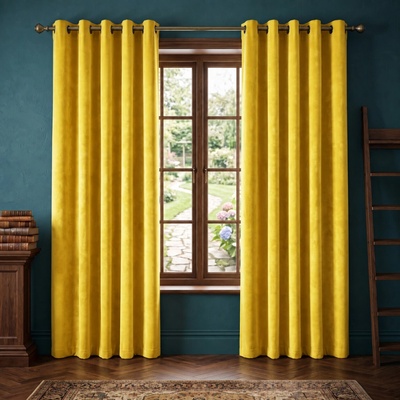 Dekorační velvet závěs s kroužky MELANI mustard/hořčicová 215x250 cm (cena za 1 kus) MyBestHome