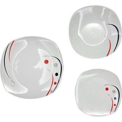 HOME ELEMENTS Jídelní porcelánový servis Pruhy a tečky 18 ks