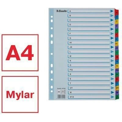 Zesílené rejstříky "Mylar", mix barev, karton, A4, A-Z, ESSELTE