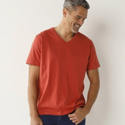 Tričko s výstřihem do V a krátkými rukávy oranžová