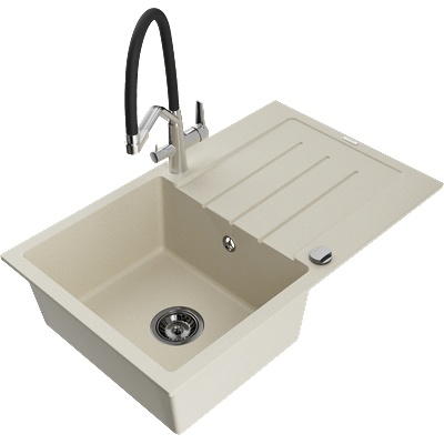 Mexen Bruno гранитна мивка с 1 отделение с отцеждач и кухненски смесител Duo, бежов - 6513-69-671701-07-B (6513-69-671701-07-B)