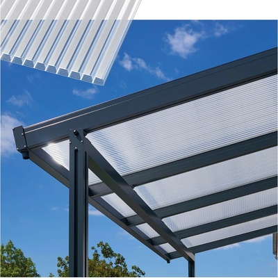 Gutta Premium 7,12 x 5,06 m čirý polykarbonát s bílými pruhy / antracitová konstrukce pergola
