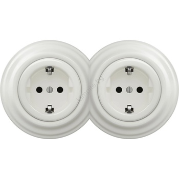 Kliklap -Двойна ретро керамична контактна розетка с рамка SCHUKO 230V/16A, бяла (KA0008C)
