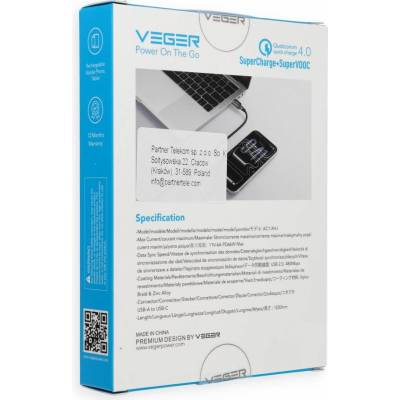 Veger AC1-XHJ s LED displejom USB A na Type C PD 3A 66W 1,2m černý