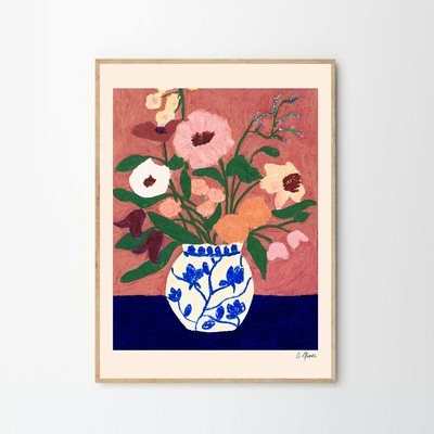 Moikka Plagát Flowers on Blue Table by Carla Llanos 50x70 cm