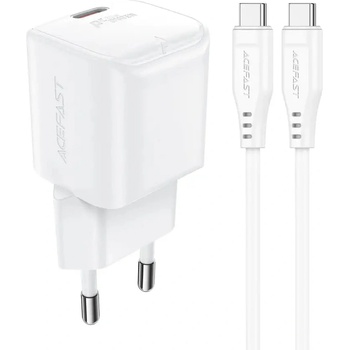 ACEFAST Адаптер Acefast A77 Mini, PD, 30W, GaN + USB-C кабел, бели (A77_W)