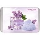 Dermacol Lilac Flower Shower tělový peeling 200 g + krém na ruce 30 ml + dekorativní vonná svíčka + plechová krabička darčeková sada