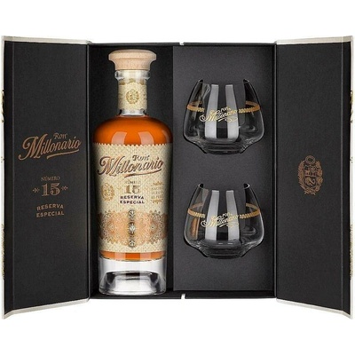 Millonario Número 15 Reserva Especiál se skleničkami 40% 0,7 l (kazeta)