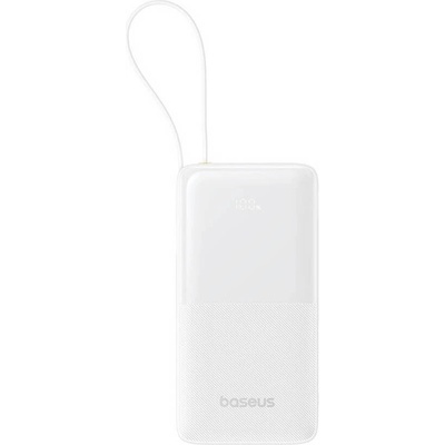 Baseus Външна батерия 10000 mAh с вграден USB-C кабел и 1xUSB-C, 1xUSB-A портове - Baseus Bipow 2 Digital Display Power Bank With USB-C Cable 20W 10000mAh (бял) (P10077101213-00)