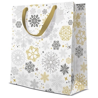 Darčeková taška PAW Metallic Snowflakes, stredná 20x10x25 cm