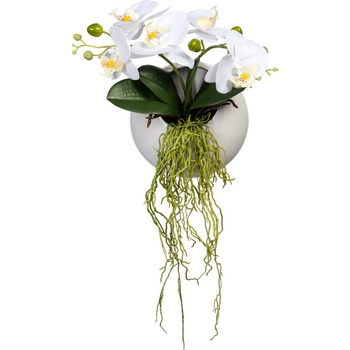 Umelá kvetina Orchidea biela v kvetináči na stenu, 25cm