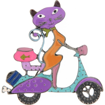 Biju brož kočička na skútru fialová 9001670
