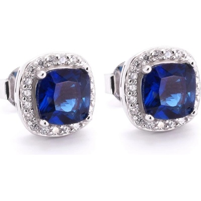 Rafity stříbrné náušnice s modrým safírem a zirkony E0152PZ-0508