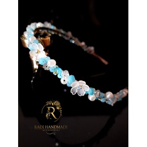 Radi handmade Диадема с перлени цветя, кристали и жадеит (817)