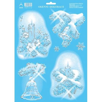 Arch Vianočná nálepka okenná fólia bez lepidla Sviečky a zvončeky 35 x 25 cm