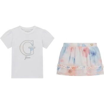 Guess Бяла тениска с G и многоцветна пола за мини момиче Guess