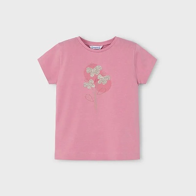 MAYORAL Тениска къс ръкав basic в розов цвят със златисти цветя за мини момиче Майорал