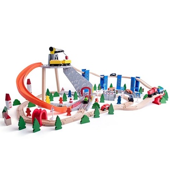 Image 1 of Woodyland Woody - Дървен влак с релси, с пързалка и кран, 130 части