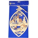 Vianočná závesná dekorácia Zimná dedinka hnedá