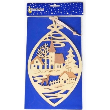 Vianočná závesná dekorácia Zimná dedinka hnedá