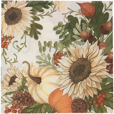 Clayre & Eef Béžové papierové obrúsky so slnečnicami a tekvicami 33x33 cm 20ks