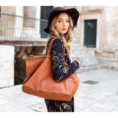 Mazzini Marco dámska kožená shopper taška camel v95c