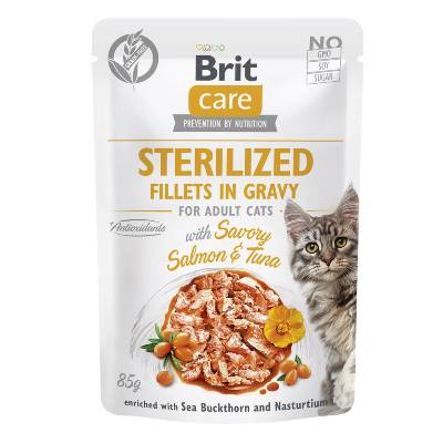 Brit Care Cat Sterilized - Fillets in Gravy with Savory Salmon & Tuna 85g