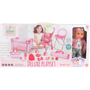 Tutu love Игрален комплект Tutu love - Кукла с количка, кошара и стол, 36 cm (111930)