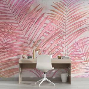 Art Gift Decor Фототапет с розови палмови листа - акварелен стил