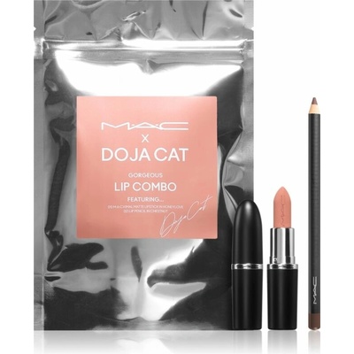 Mac Cosmetics Mac x Doja Cat Mac Cosmetics Mac ximal Silky Matte Lipstick Honeylove matný rúž 3,5 g + Mac Cosmetics Lip Pencil Chestnut ceruzka na pery 1,45 g kozmetická sada