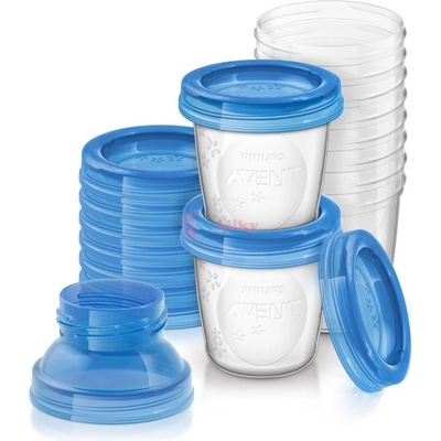 Philips Avent VIA zásobníky na mateřské mléko 10 kusů + 10 pohárků