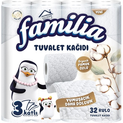 Familia тоалетна хартия, Бяла, Без аромат, 3 пласта, 75гр, 32 броя