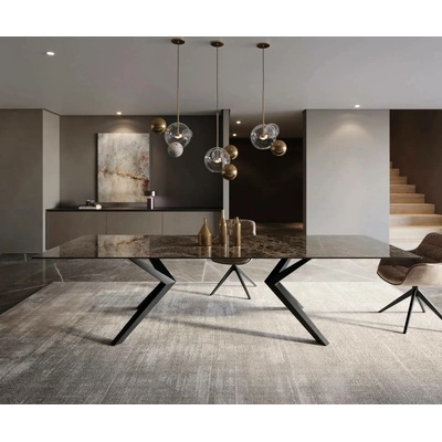 DELIFE Jídelní stůl Edge 300 x 100 keramika Laminam® Emperador E x tra Lucidato tmavě hnědá Zenthara hranatá podnož kovová černá