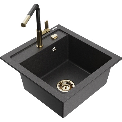 Mexen Vito гранитна мивка с 1 отделение с кухненски смесител Flora, черен на (6503-76-670401-75-G)