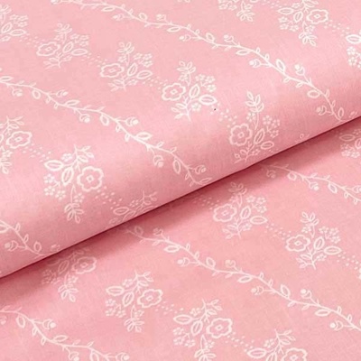 Bavlněné plátno P0449 růžové, bílý květinový motiv, š.140